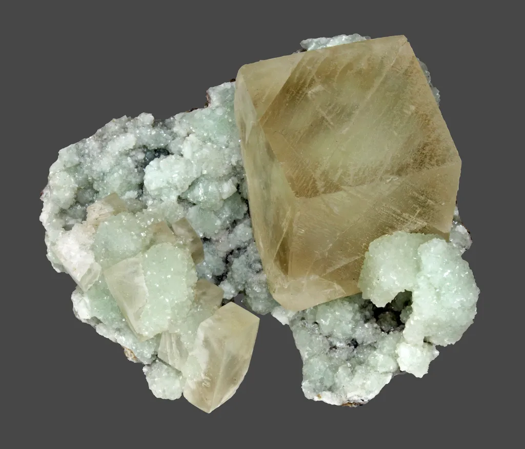 Calcite on prehnite epimorph after glauberite from USA, New Jersey, Watchung, Fanwood Quarry image