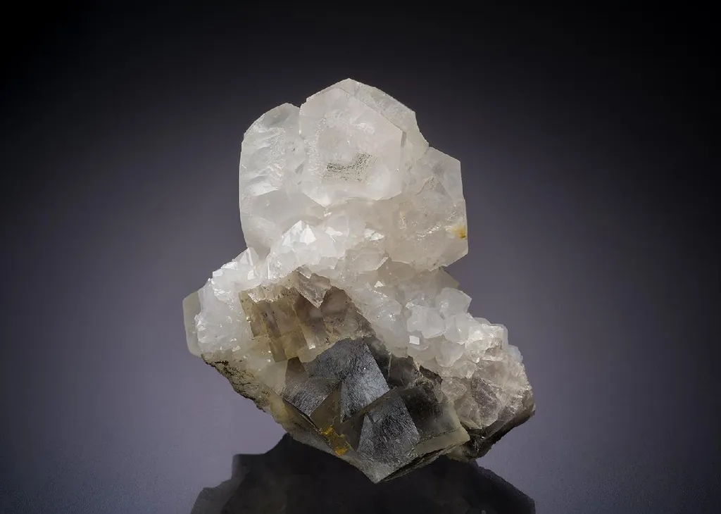 Calcite on Quartz on Fluorite image