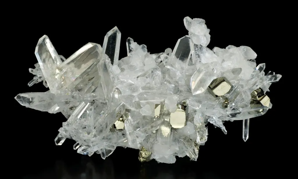 Calcite, Pyrite, Quartz (Japan-law twin) image