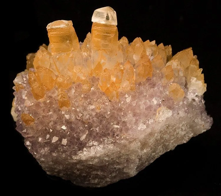 Calcite, Quartz (Var: Amethyst) image