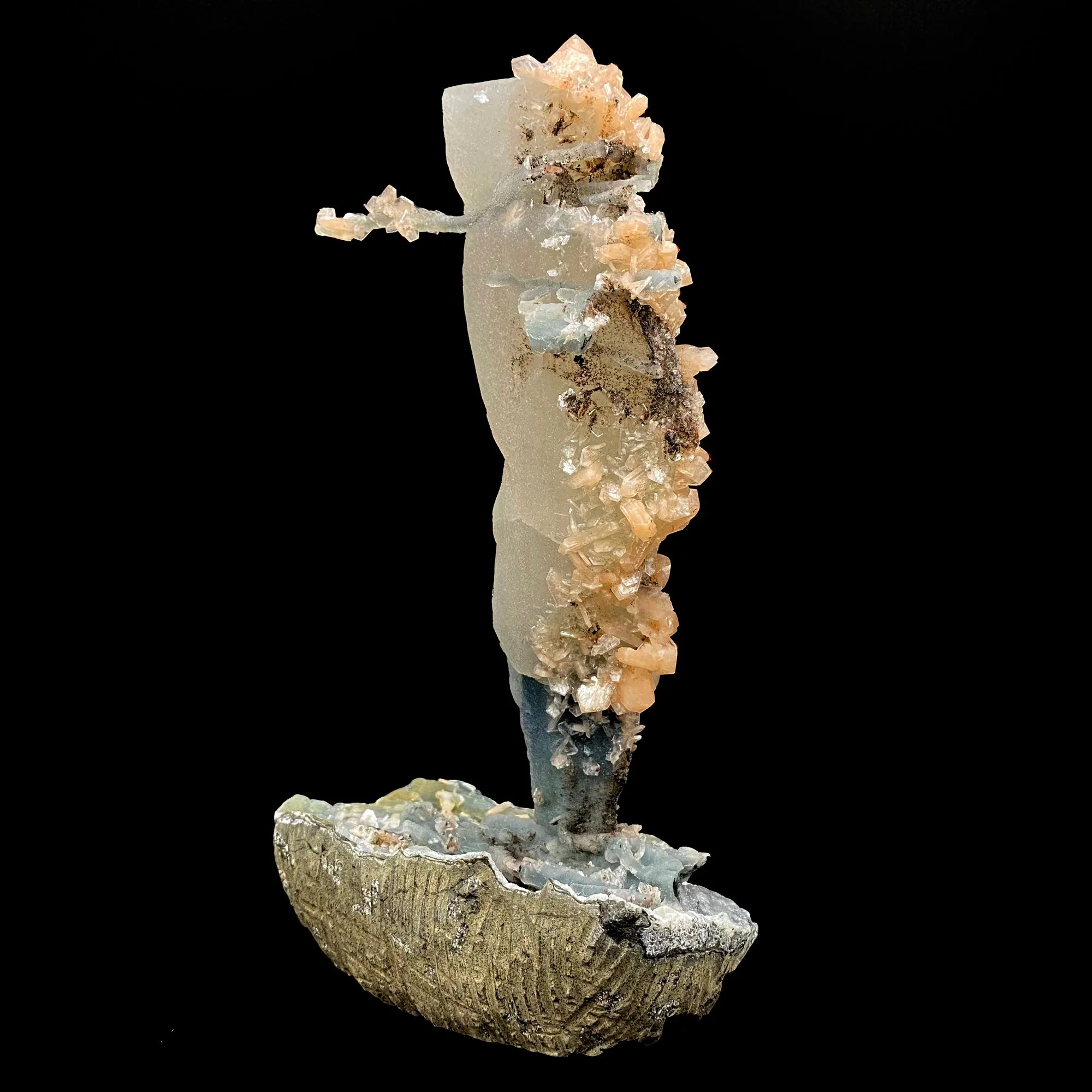 Calcite Tower with Stilbite and Chalcedony Natural Mineral Specimen - image 5
