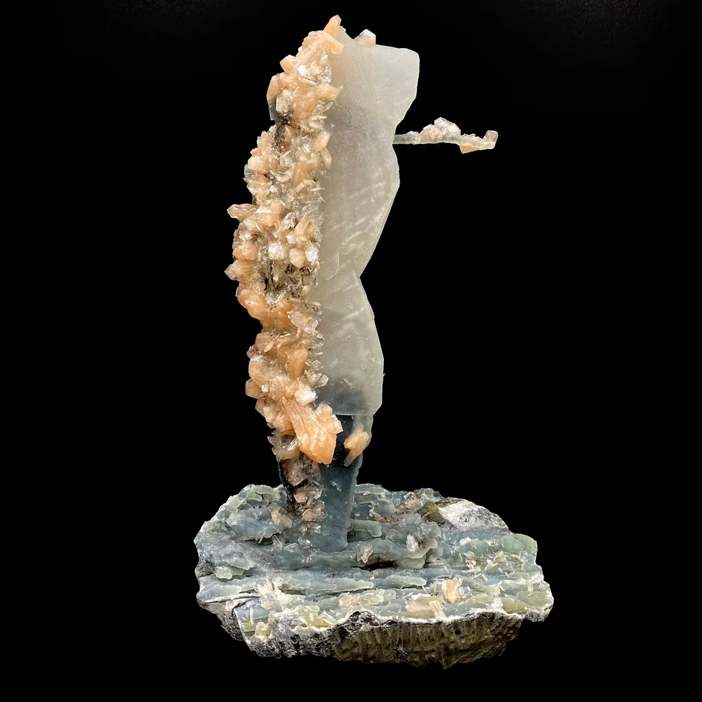 Calcite Tower with Stilbite and Chalcedony Natural Mineral Specimen image