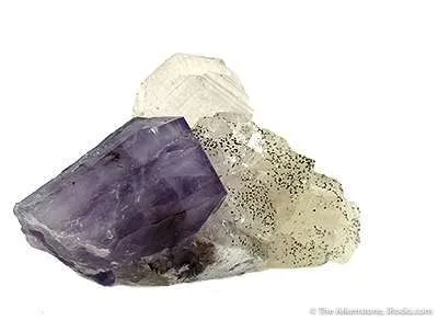Calcite (Twinned) on Amethyst With Pyrite - image 2