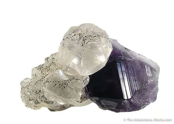 Calcite (Twinned) on Amethyst With Pyrite image