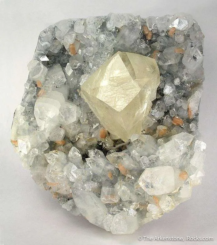 Calcite (Twinned) on Apophyllite With Stilbite image