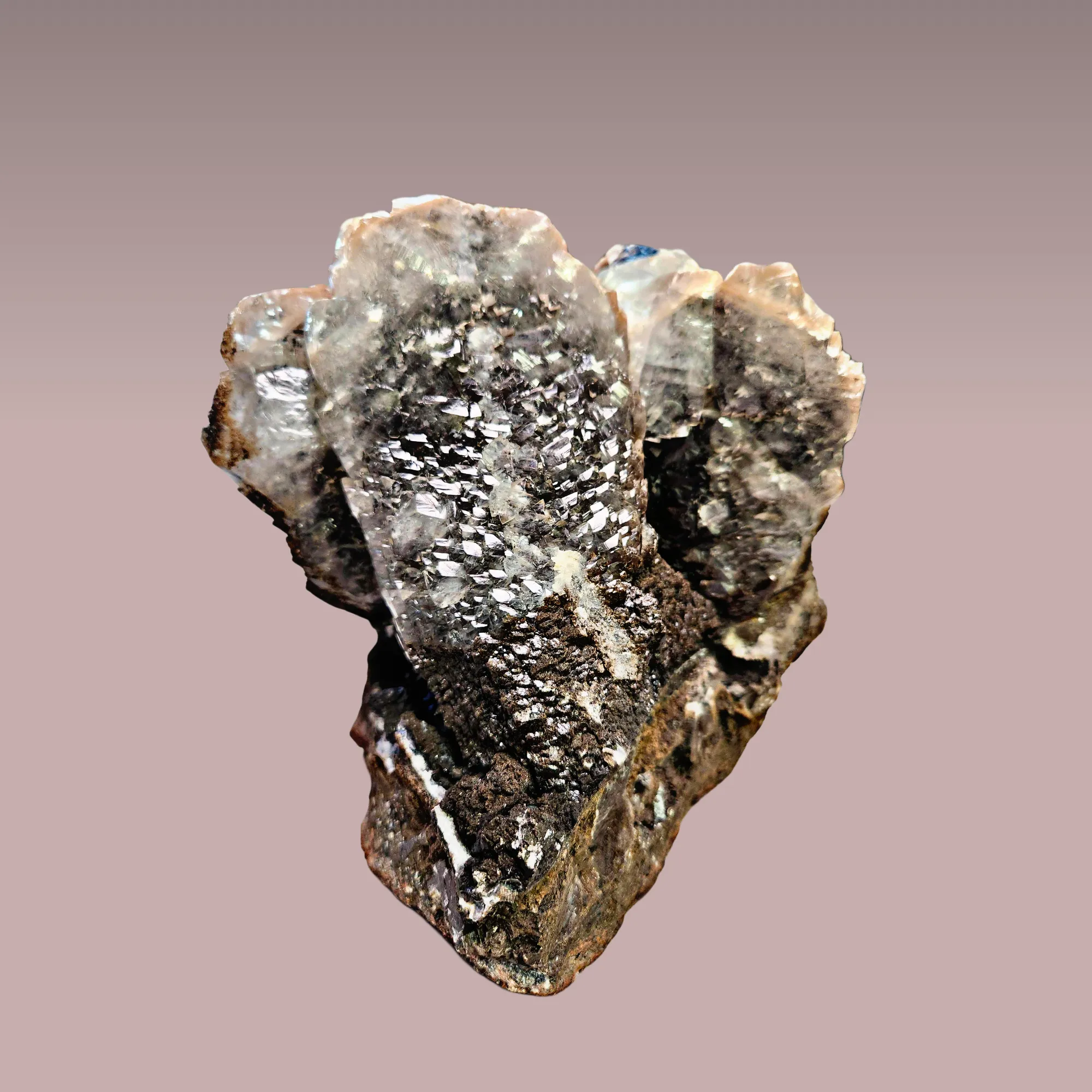 Calcite (Twinned) w/ Palygorskite & Romanèchite - image 3