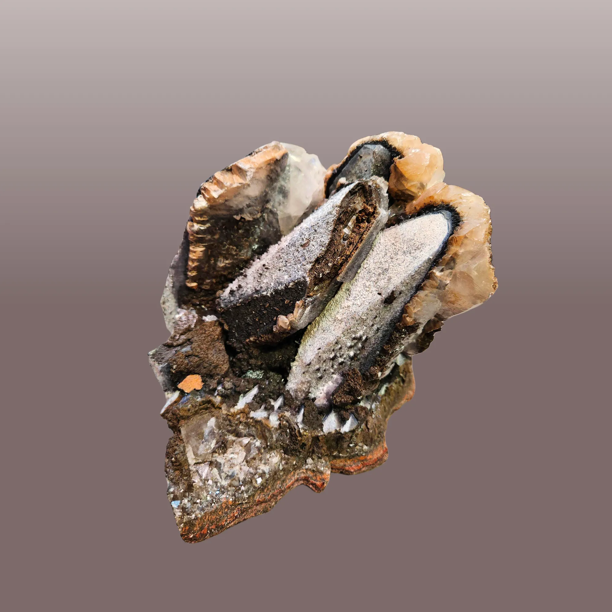 Calcite (Twinned) w/ Palygorskite & Romanèchite - image 2