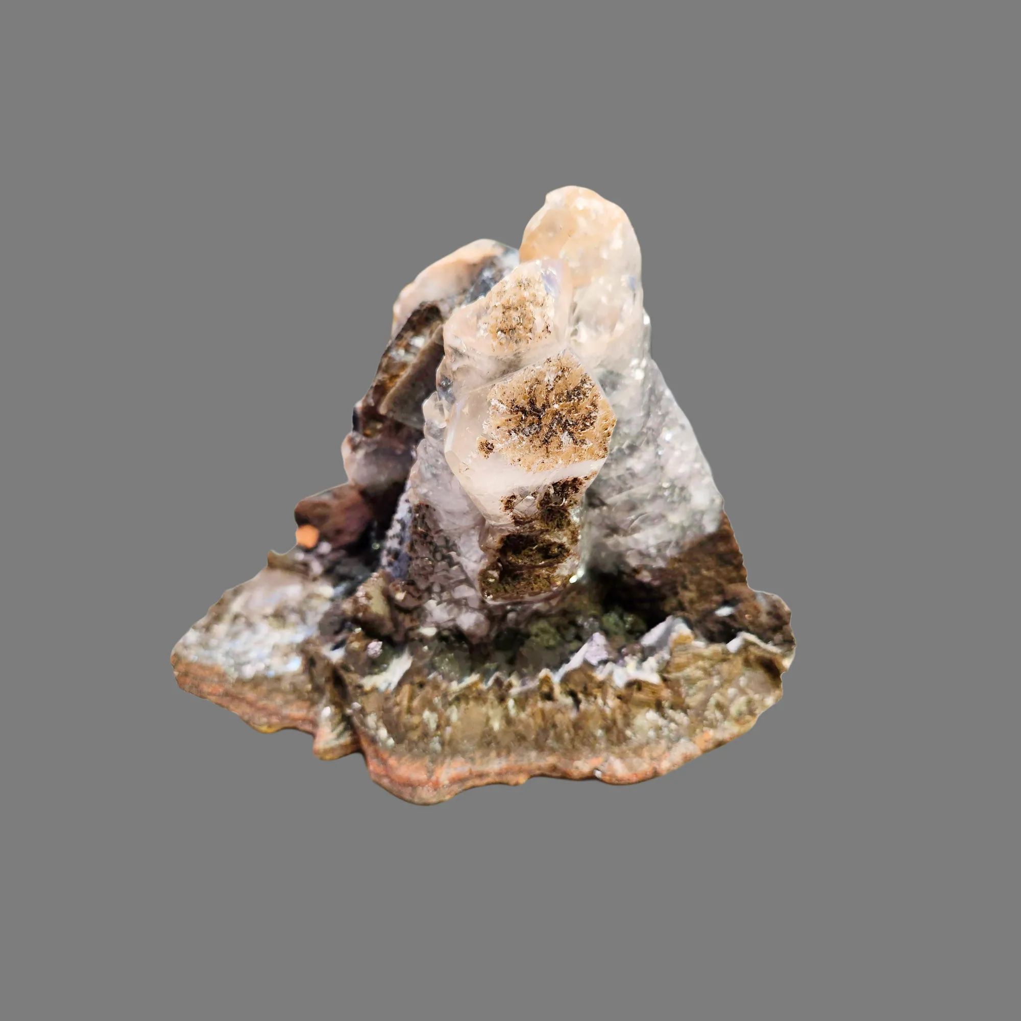 Calcite (Twinned) w/ Palygorskite & Romanèchite - image 5