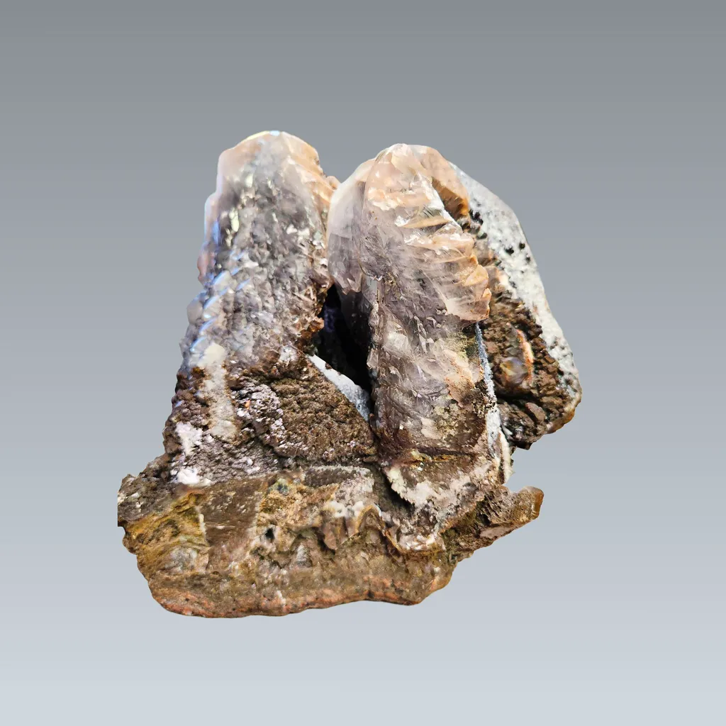 Calcite (Twinned) w/ Palygorskite & Romanèchite - image 5