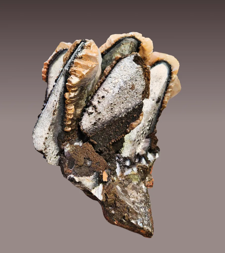 Calcite (Twinned) w/ Palygorskite & Romanèchite - image 2