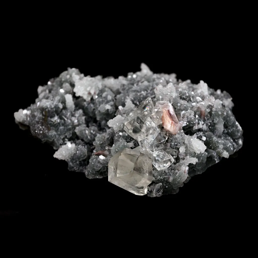 Calcite with Apophyllite Crystals on Black Chalcedony Natural Mineral Specimen - image 5