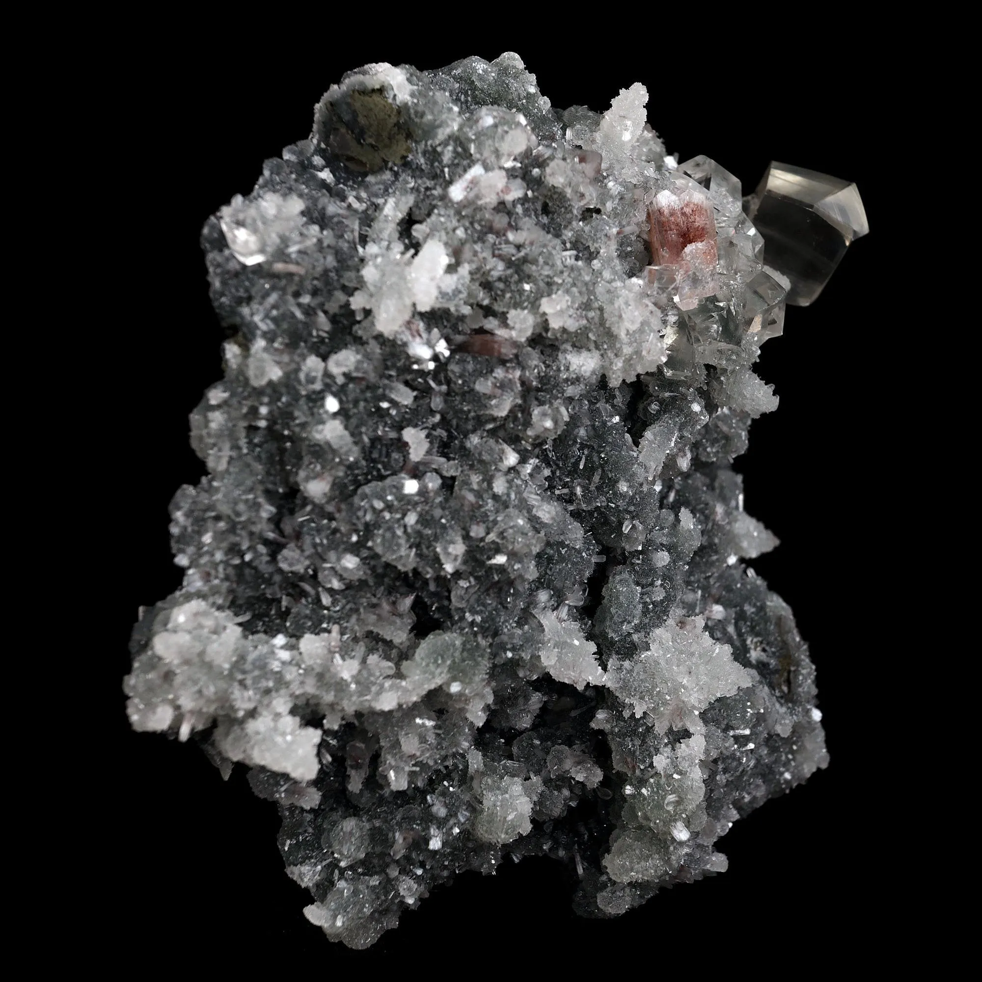 Calcite with Apophyllite Crystals on Black Chalcedony Natural Mineral Specimen - image 3