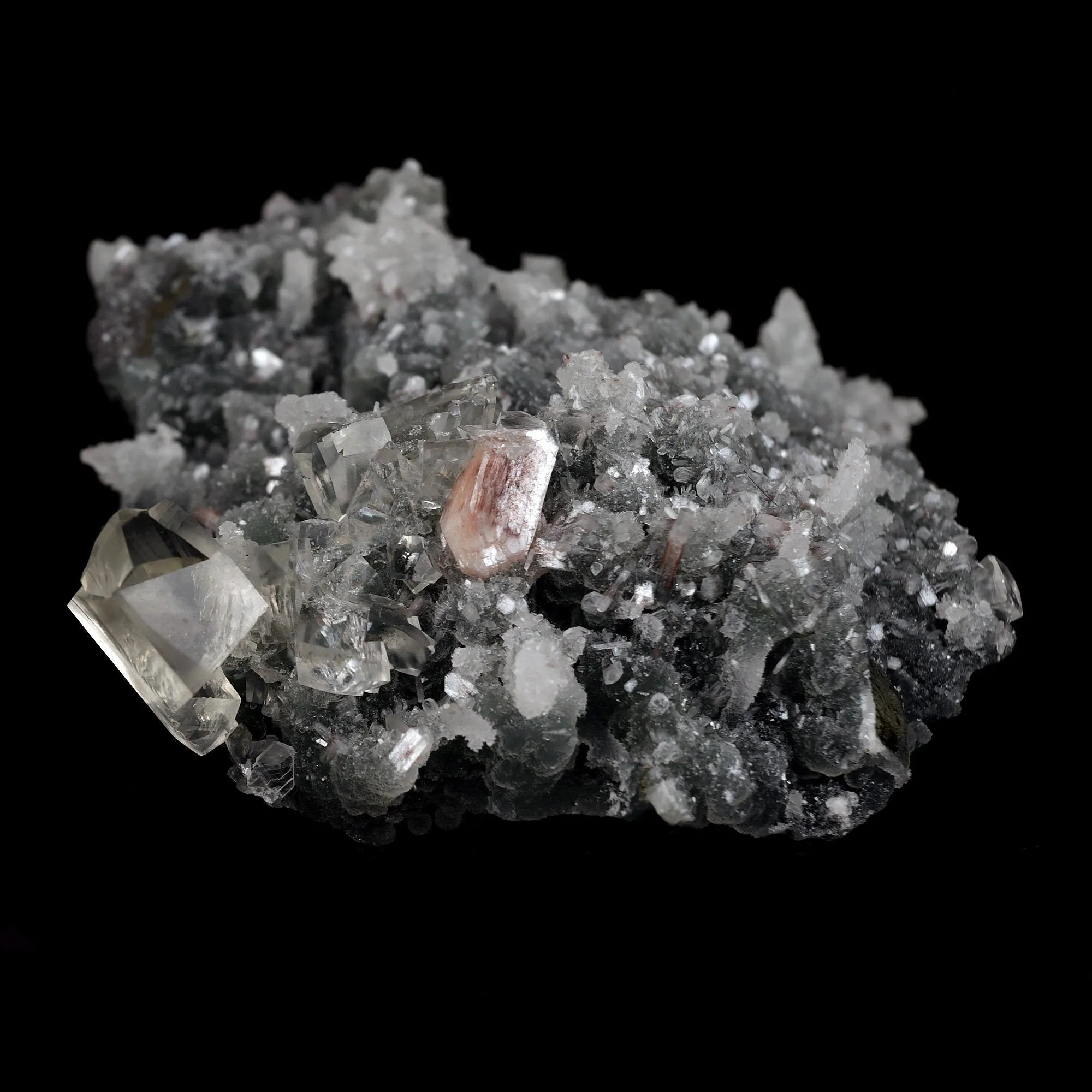 Calcite with Apophyllite Crystals on Black Chalcedony Natural Mineral Specimen - image 7