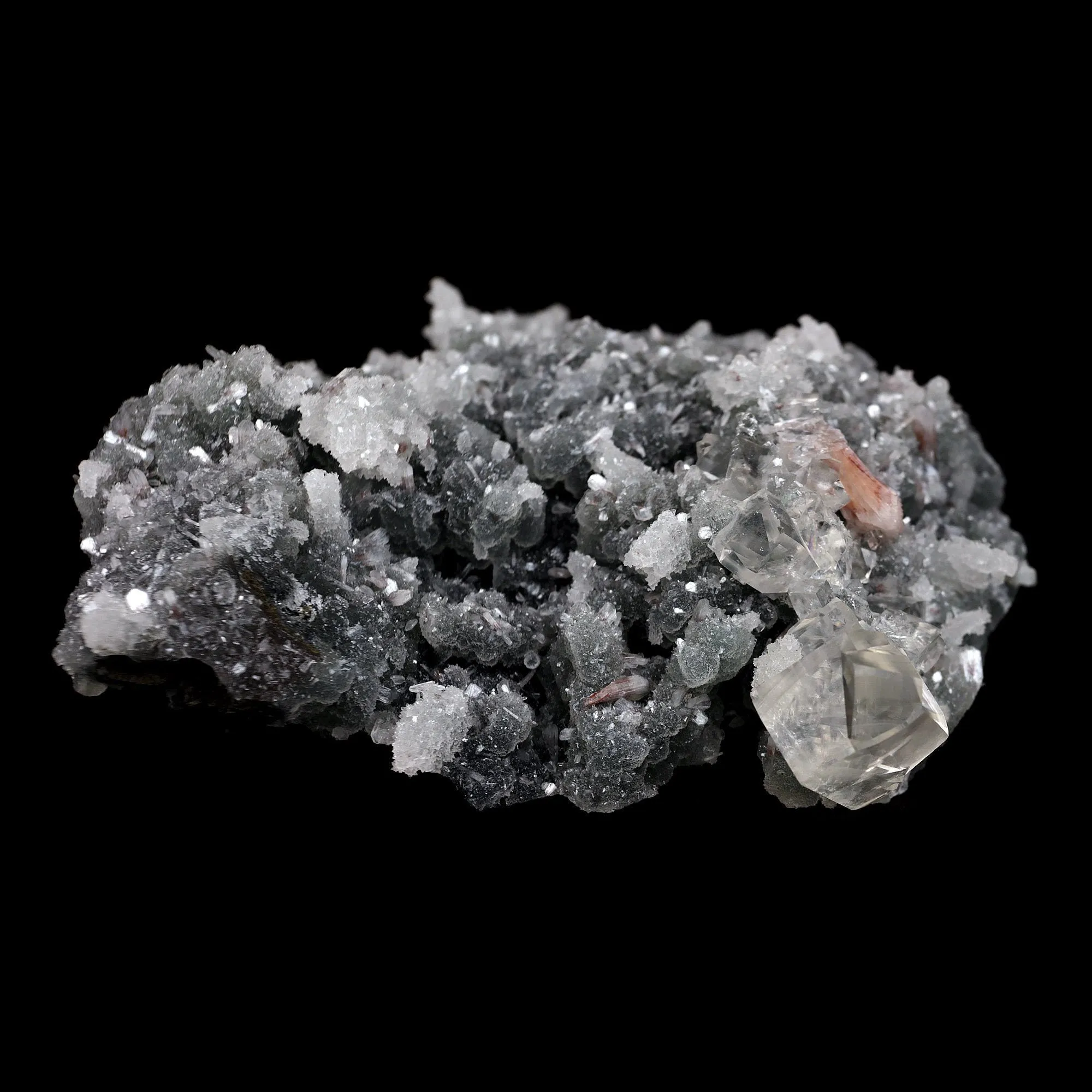 Calcite with Apophyllite Crystals on Black Chalcedony Natural Mineral Specimen - image 6