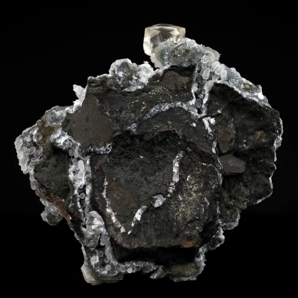 Calcite with Apophyllite Crystals on Black Chalcedony Natural Mineral Specimen - image 8