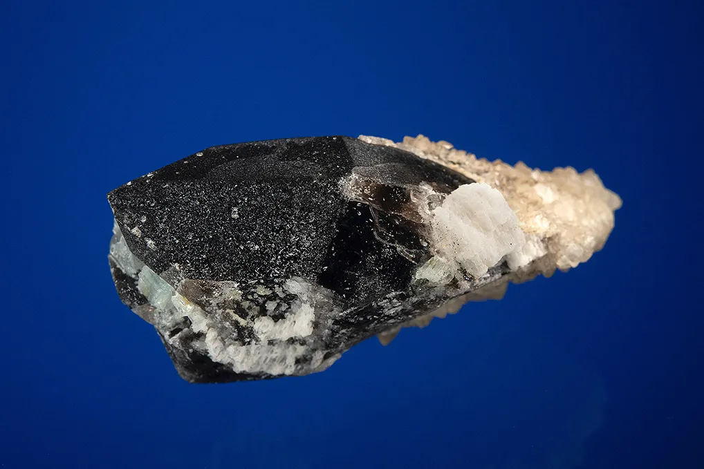 Calcite with Beryl var. Aquamarine on Quartz var. Smoky - image 3
