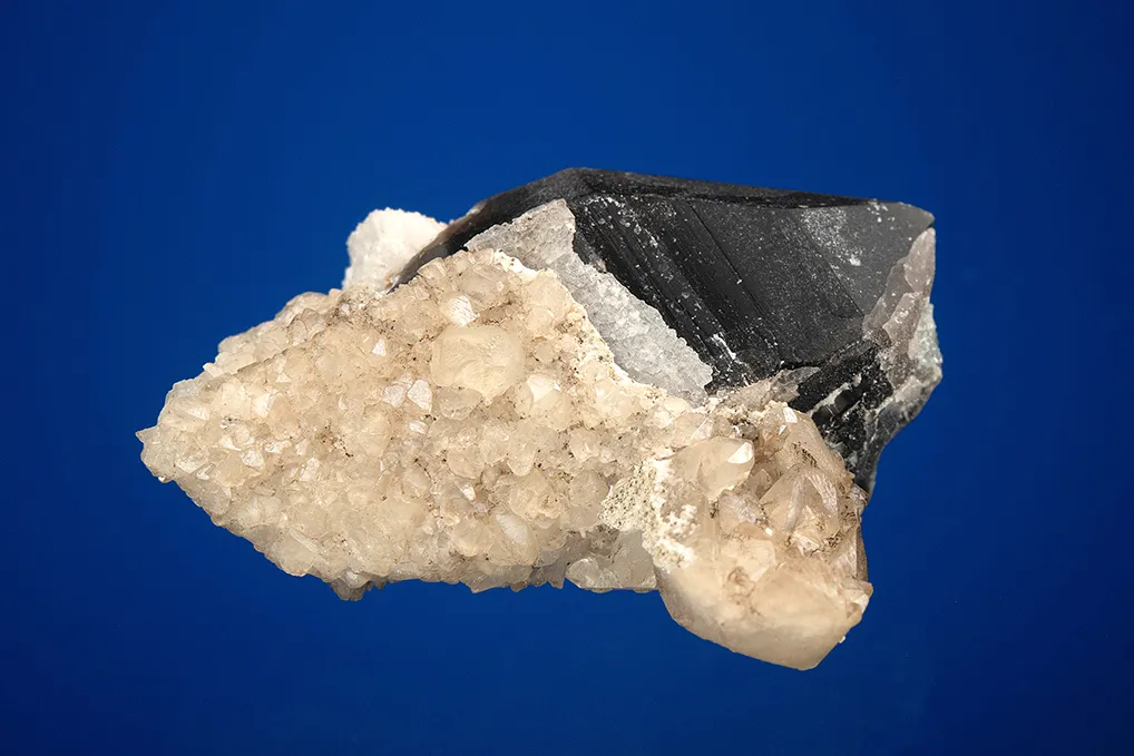 Calcite with Beryl var. Aquamarine on Quartz var. Smoky - image 4