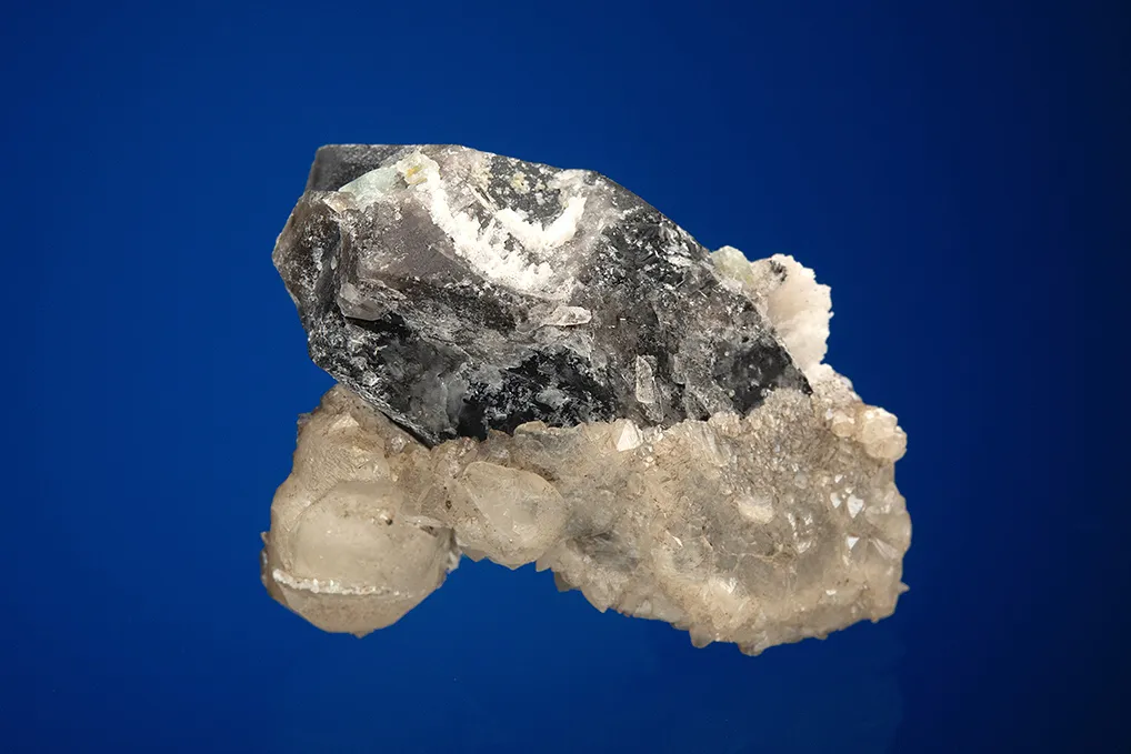Calcite with Beryl var. Aquamarine on Quartz var. Smoky - image 2