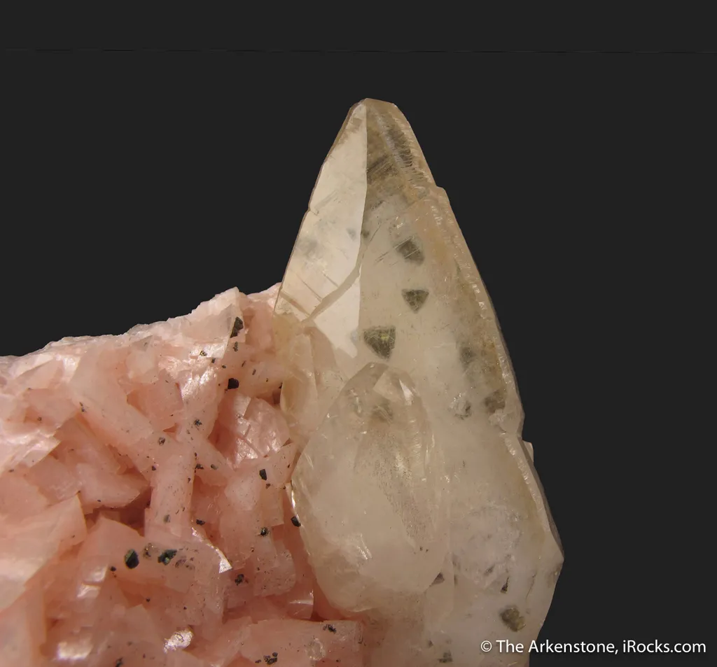 Calcite with Chalcopyrite on pink Dolomite - image 2