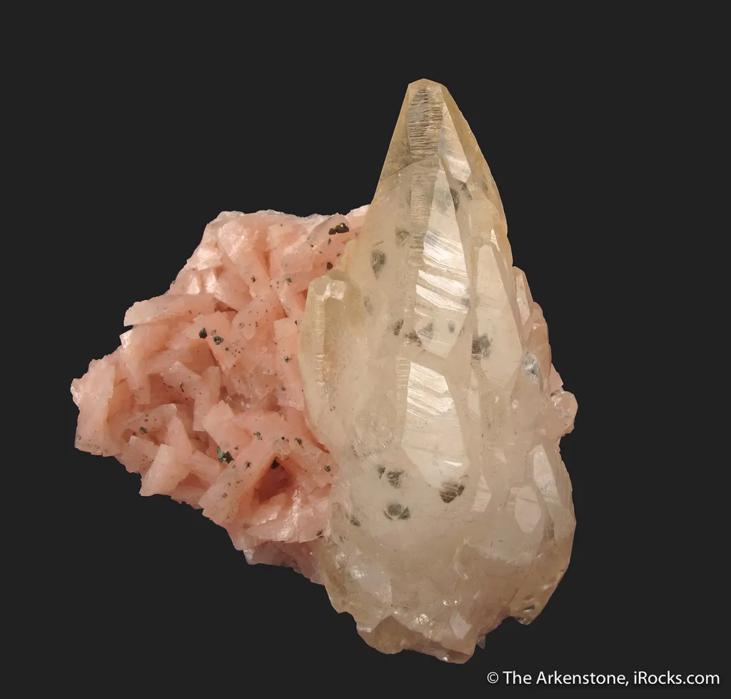 Calcite with Chalcopyrite on pink Dolomite image