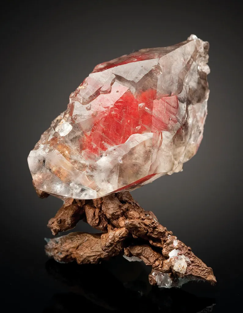 Calcite with Cuprite inclusions on native Copper image