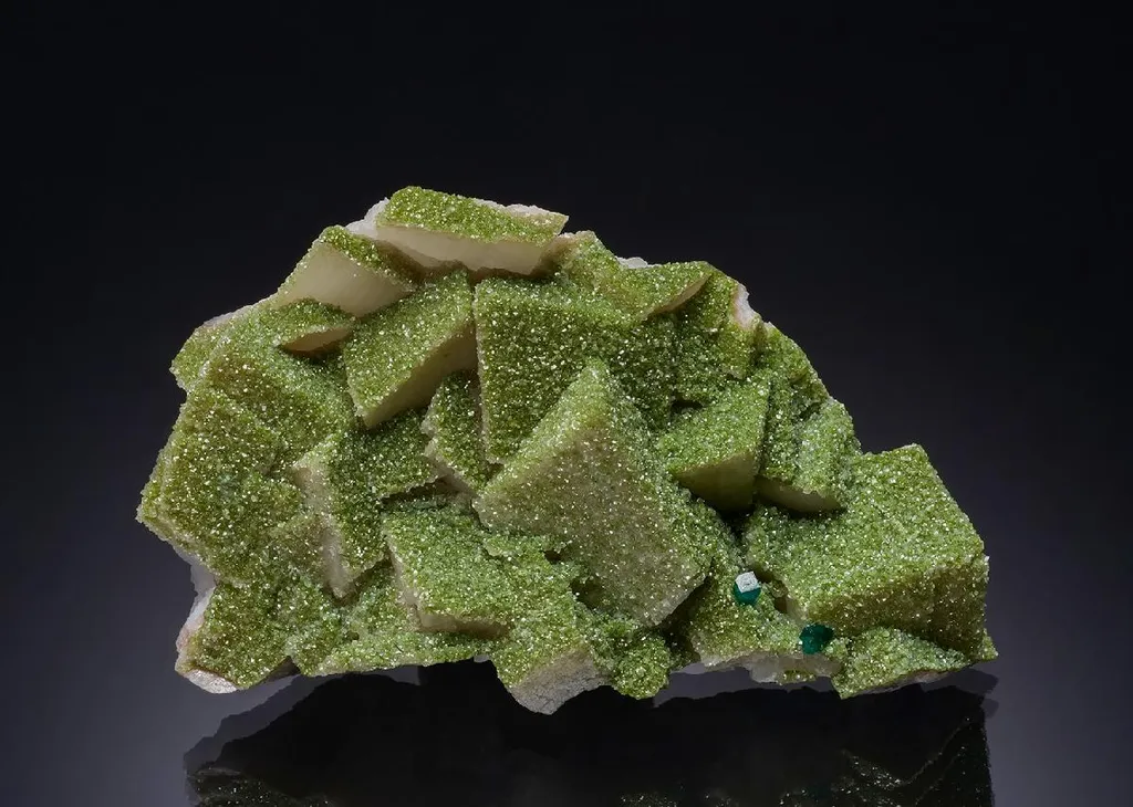 Calcite with Duftite and Dioptase image