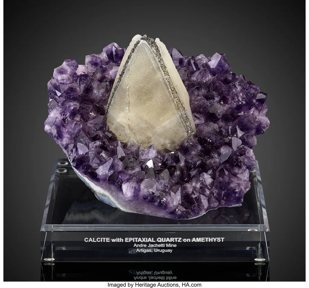 Calcite with Epitaxial Quartz on Amethyst image