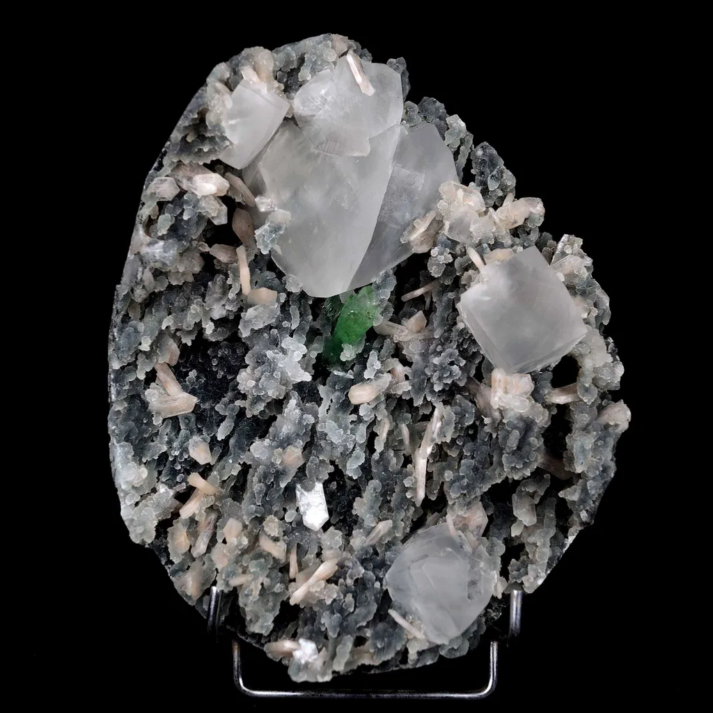 Calcite with Green Apophyllite with Stilbite (Excellent) Vug image