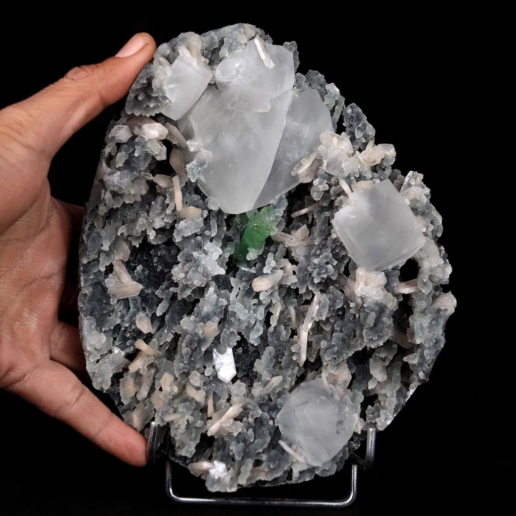 Calcite with Green Apophyllite with Stilbite (Excellent) Vug - image 3