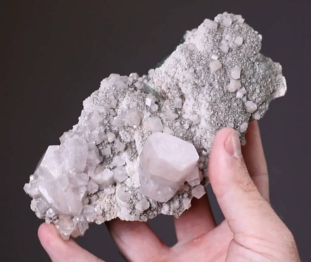 Calcite with Pyrite on Fluorite - image 2