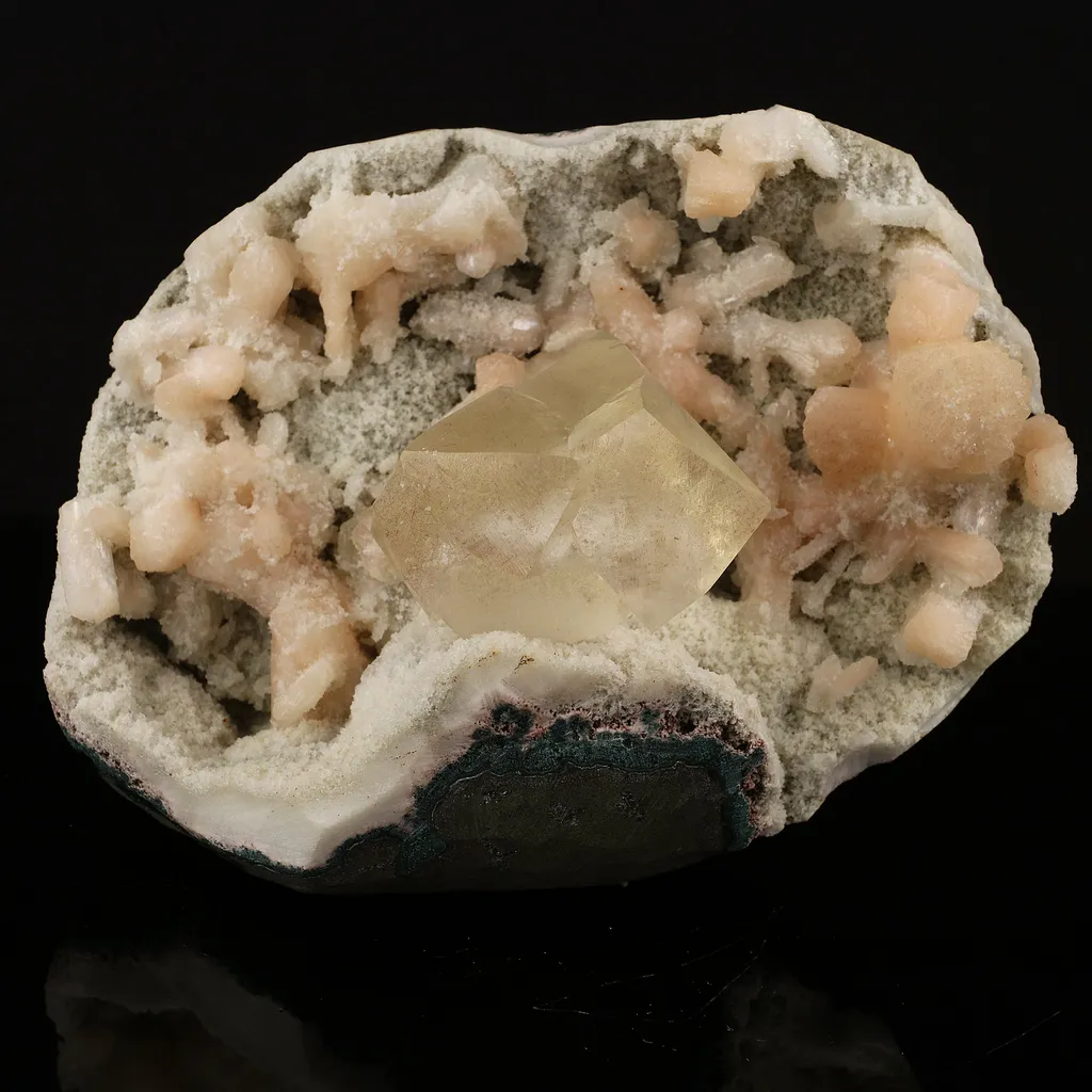 Calcite with Stilbite and Chalcedony Natural Mineral Specimen image