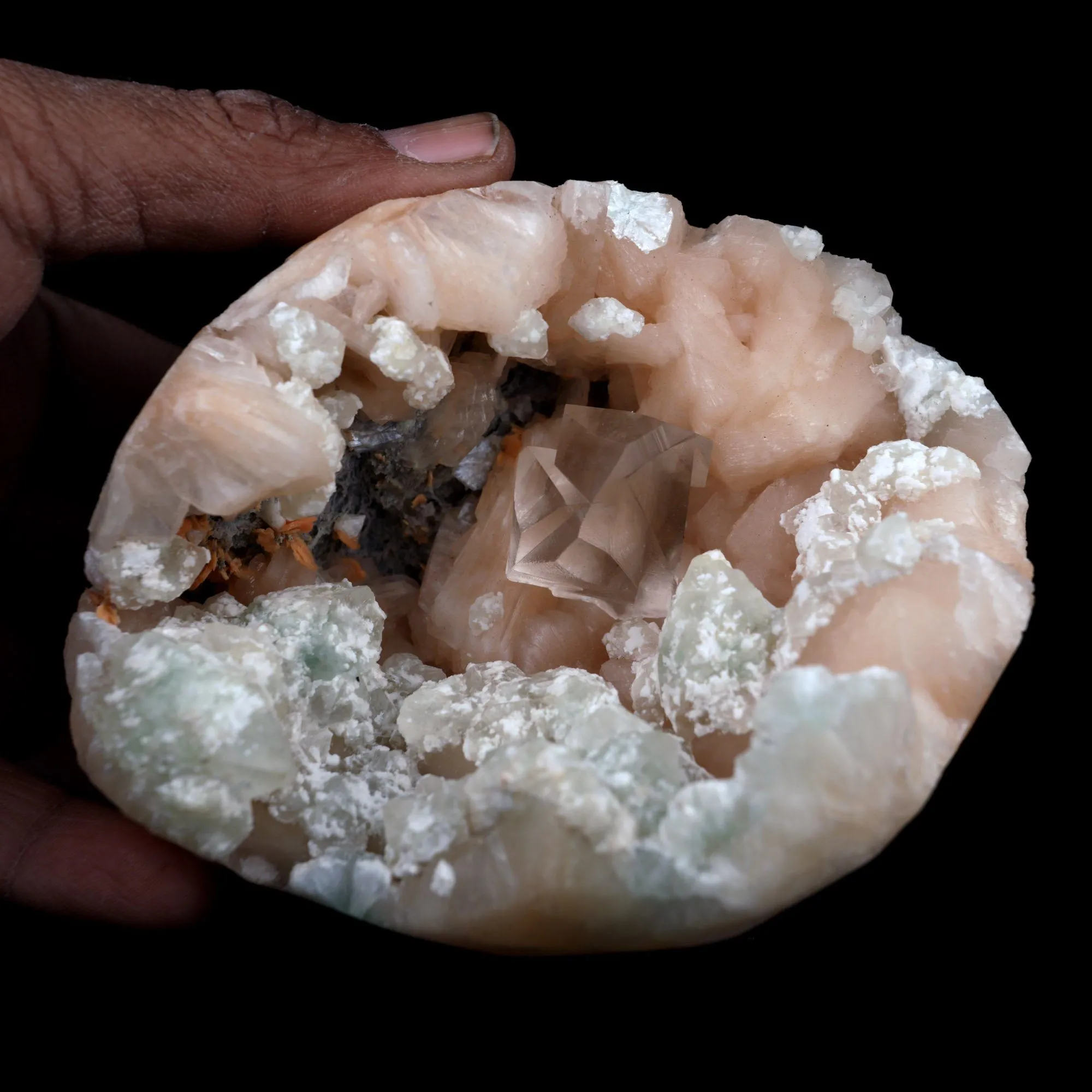 Calcite with Stilbite Apophyllite Geode Natural Mineral Specimen - image 4