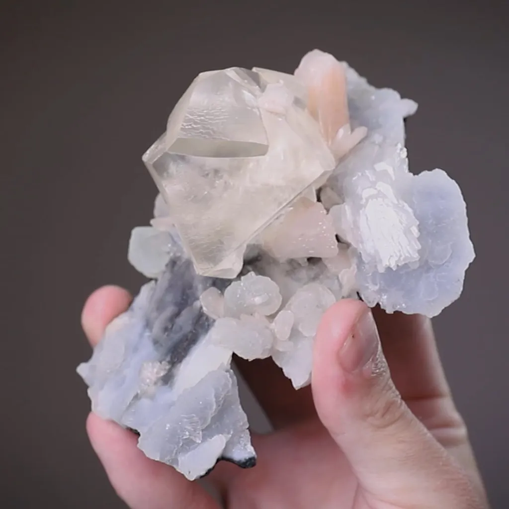 Calcite with Stilbite on Chalcedony - image 2
