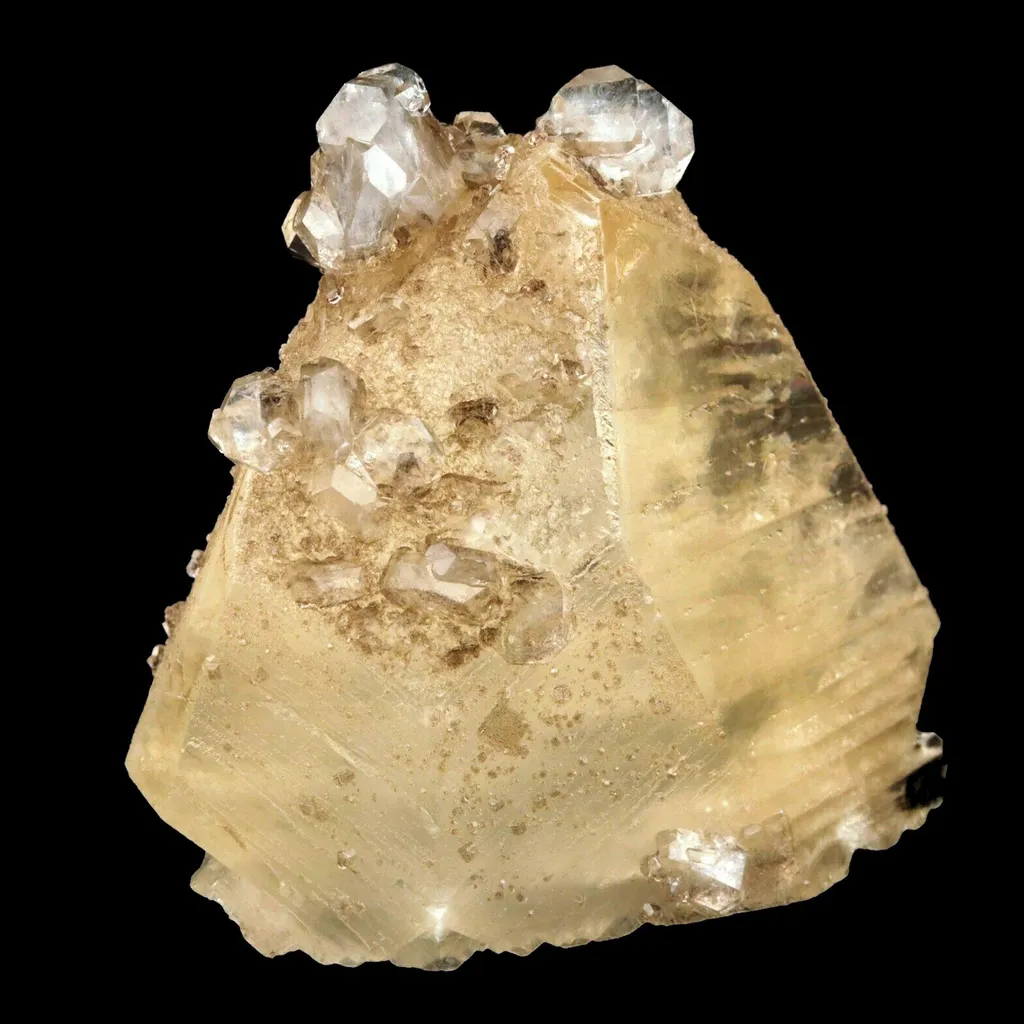 Calcite Yellow Crystal on Apophyllite Crystal Natural Mineral Specimen - image 2