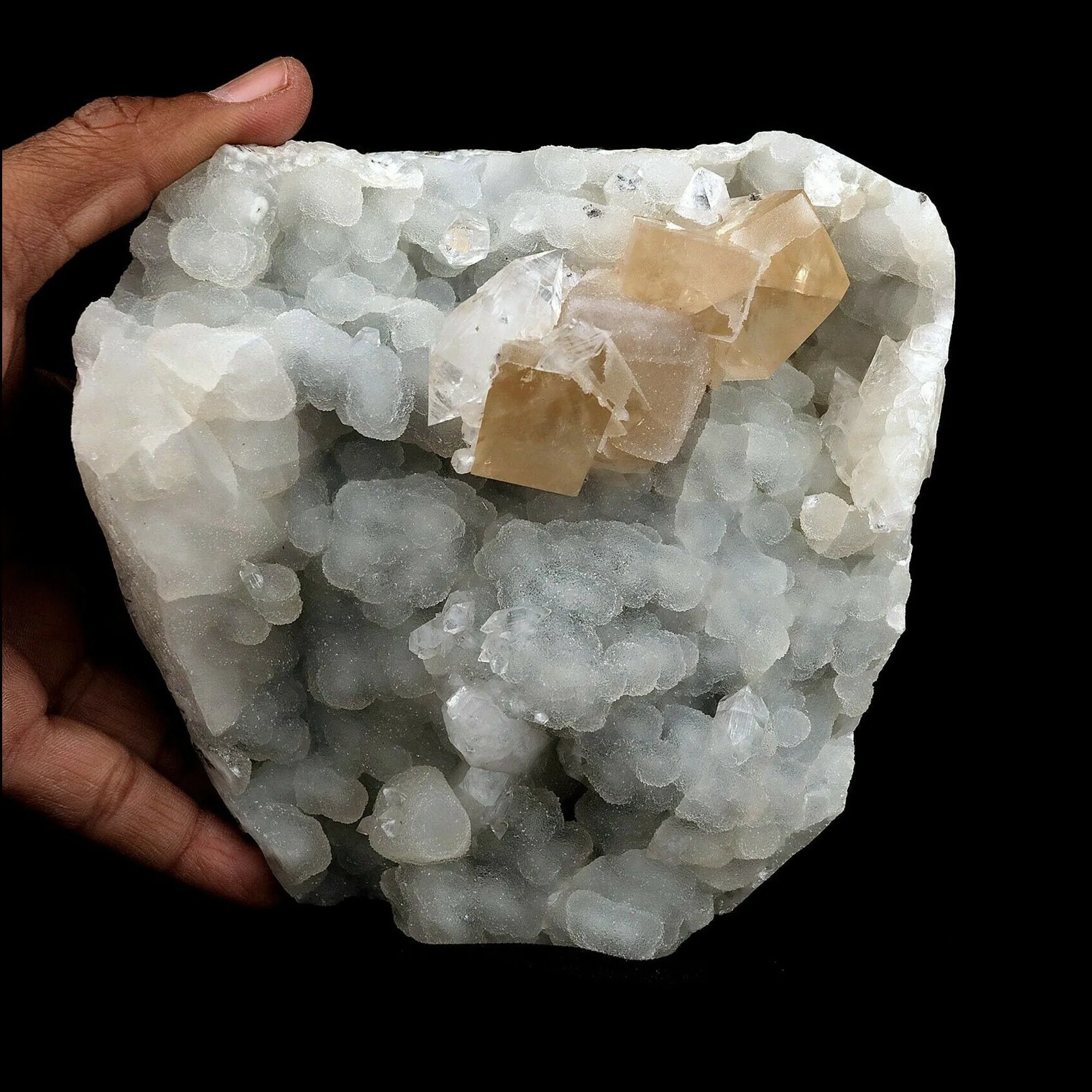 Calcite Yellow Crystal on Chalcedony Natural Mineral Specimen - image 1