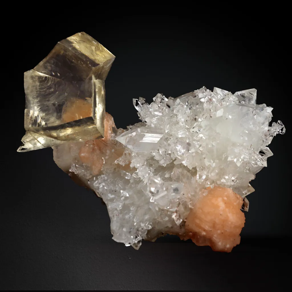 Calcite Yellow with Apophyllite and Stilbite image