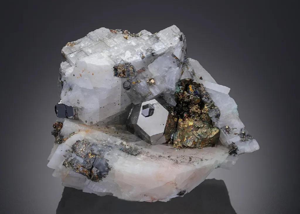 Carrollite with Pyrite on Calcite image