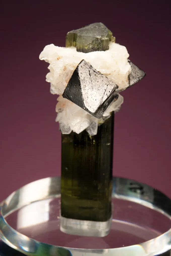 Cassiterite with Albite var. Cleavelandite on Elbaite - image 3