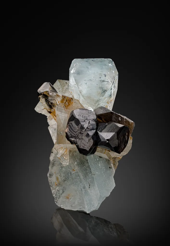 Cassiterite with Smoky Quartz on Topaz image
