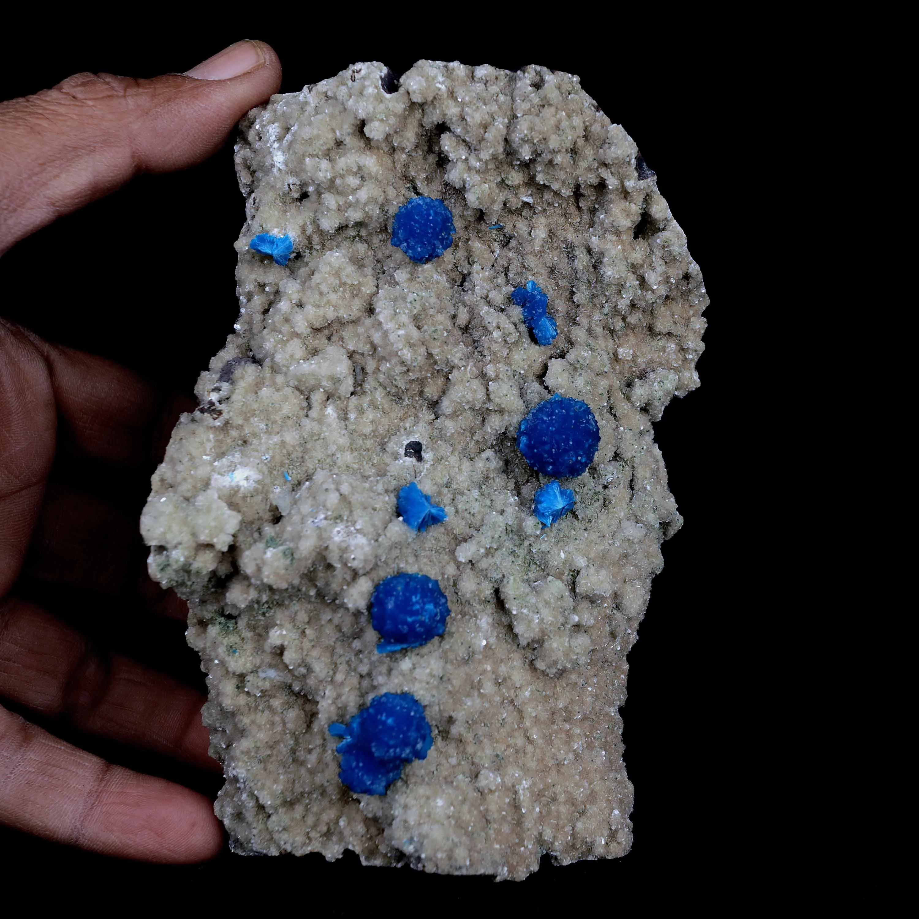 Cavansite Blue Puff Balls on Heuladnite Natural Mineral Specimen - image 4