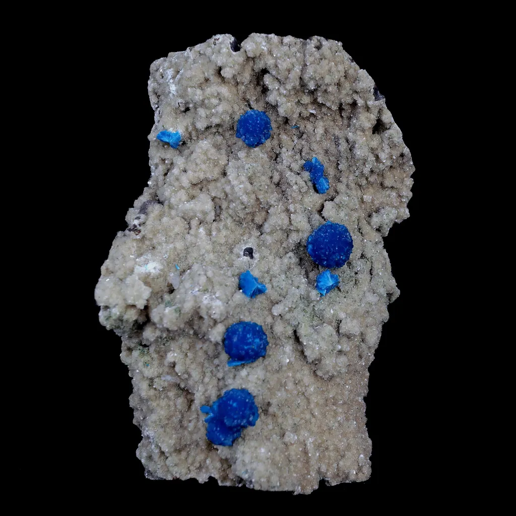 Cavansite Blue Puff Balls on Heuladnite Natural Mineral Specimen image
