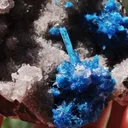 Cavansite var. Pentagonite from India.Bright blue bursting, snowflake like Pentagonite crystals w/ Stilbite on a sparkling Heulandite matrix - image 4