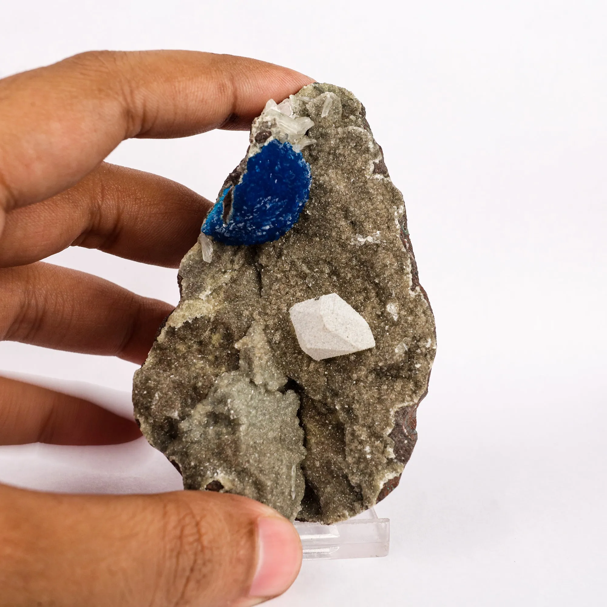 Cavansite with Coated Calcite Natural Mineral Specimen - image 4