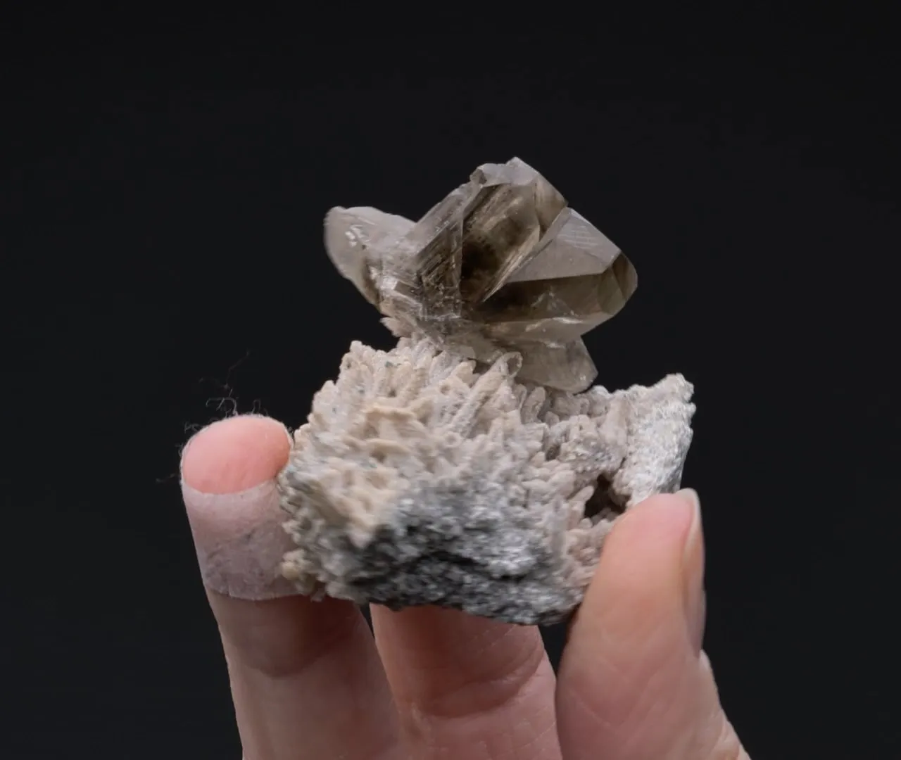 Cerussite with Calcite and Malachite on Quartz - image 2