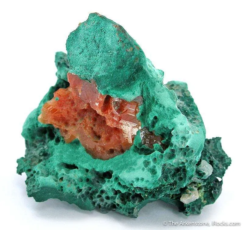 Cerussite With Chalcotrichite Inclusions on Malachite - image 2