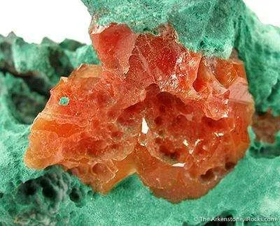 Cerussite With Chalcotrichite Inclusions on Malachite - image 3