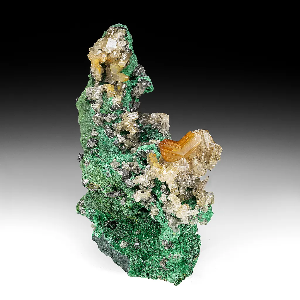 Cerussite with Malachite, Tennantite, Duftite image