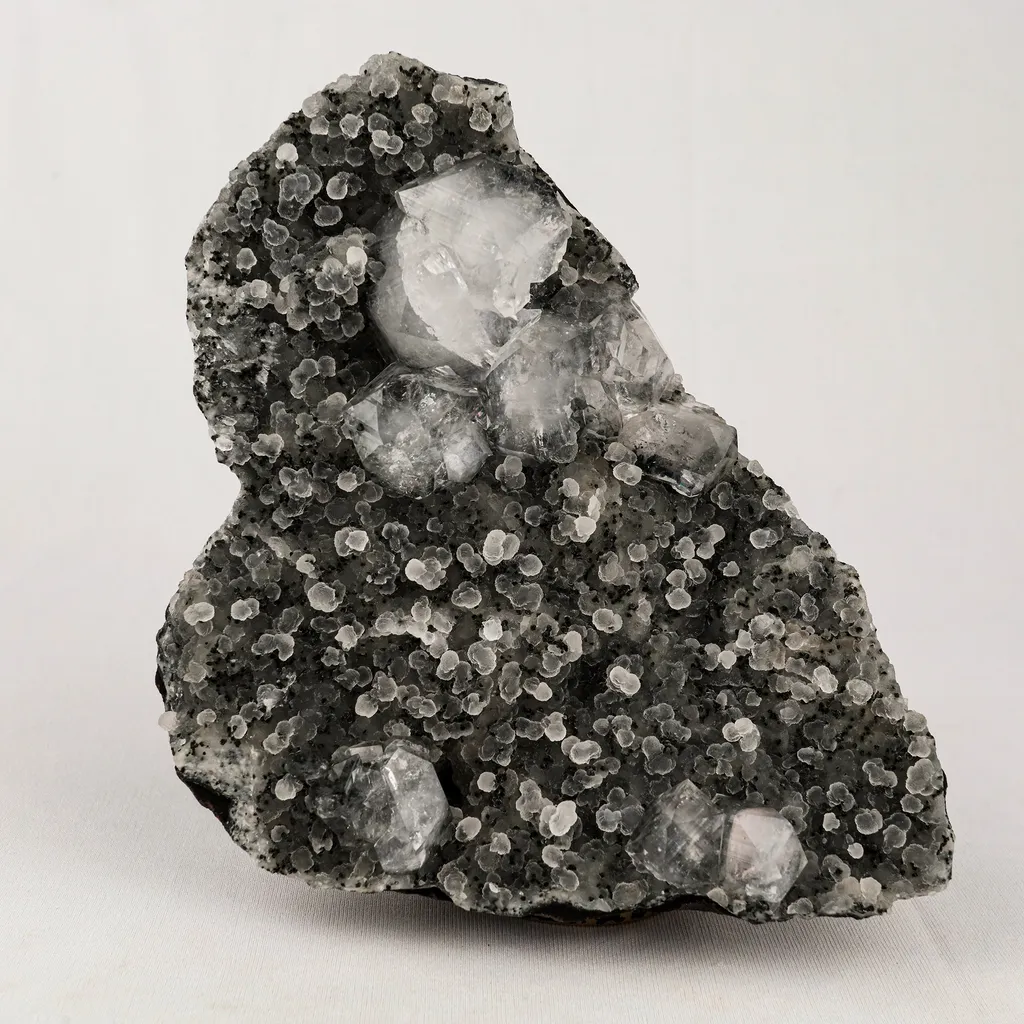Chalcedony Black with Apophyllite Cubes Natural Mineral Specimen image