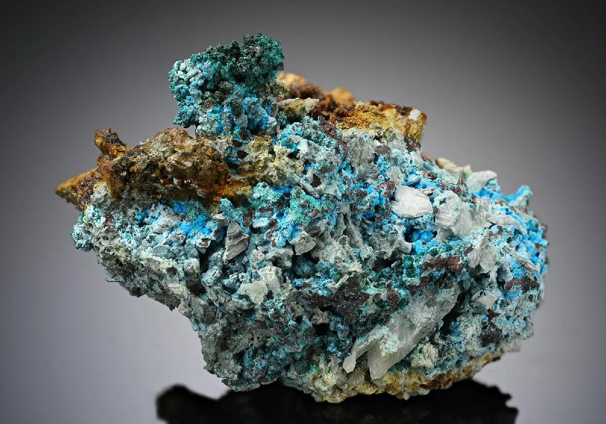 Chalcoalumite, Ajoite,Brochantite on NATIVE Copper and Cuprite - image 1