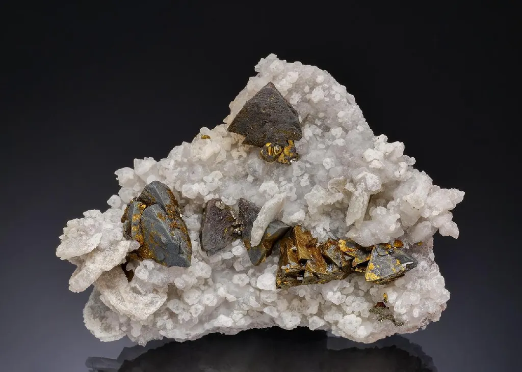 CHALCOPYRITE with BARYTE on QUARTZ